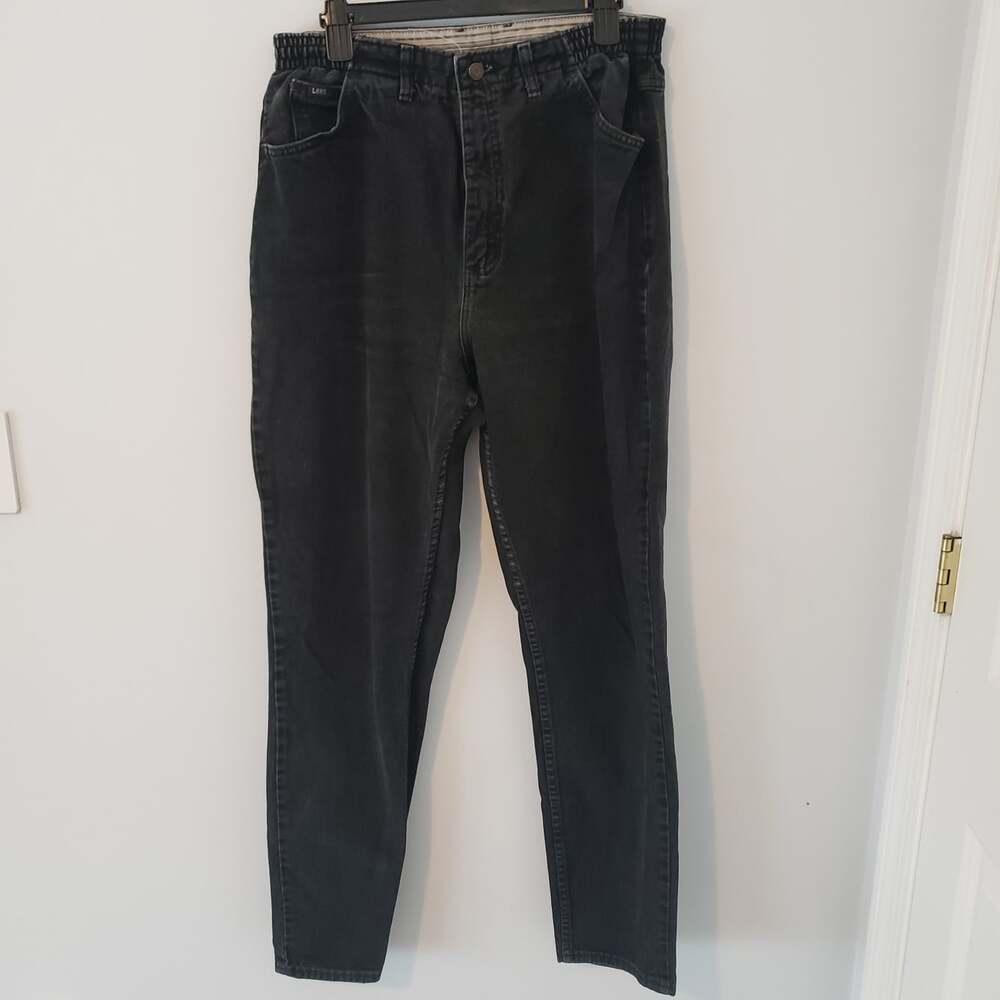 Lee Black Denim Jeans 14L High Rise Straight Leg No Pocket Y2K